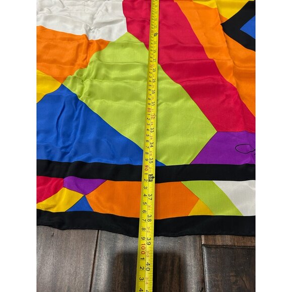 Linda Dano Multicolor Geometric Square Scarf Shawl Wrap Lightweight Retro - Picture 6 of 8